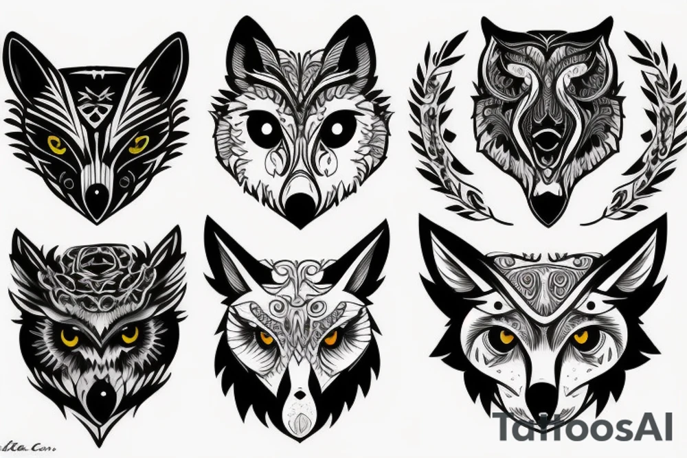 Wolf and owl tattoo idea