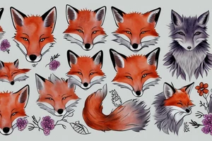 muzzle of a fox surrounded by large buds of beautiful flowers tattoo idea