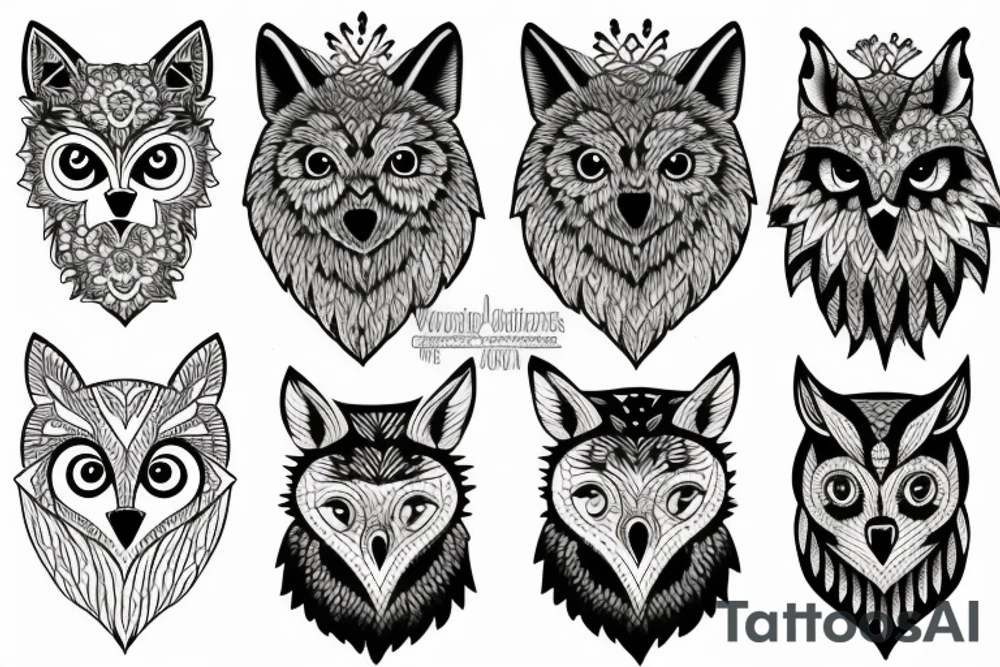 A wolf and an owl tattoo idea