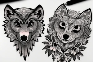 A wolf and an owl tattoo idea