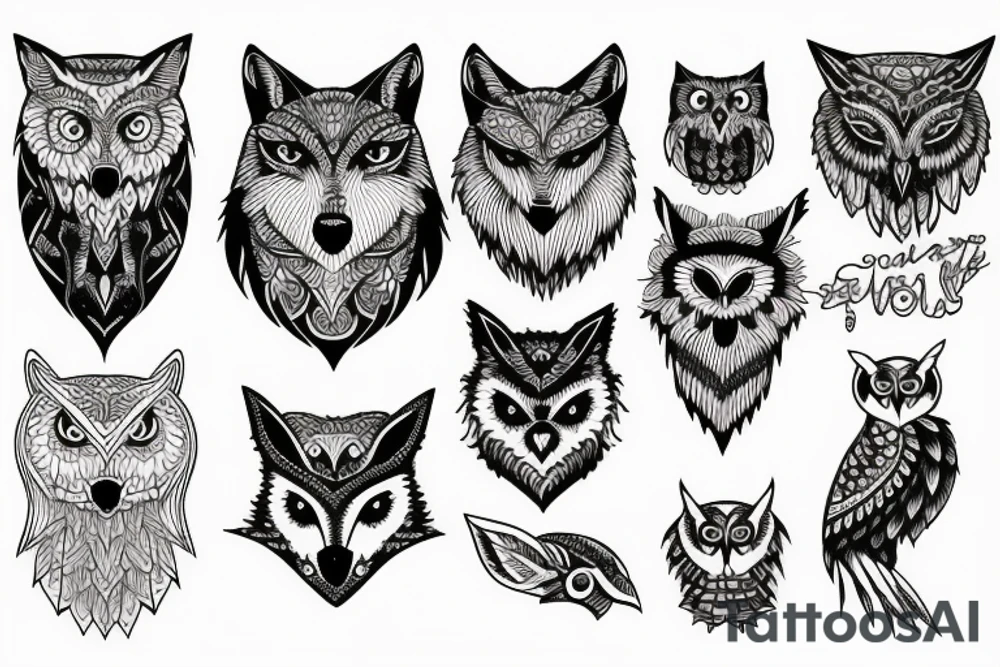 A wolf with an owl tattoo idea