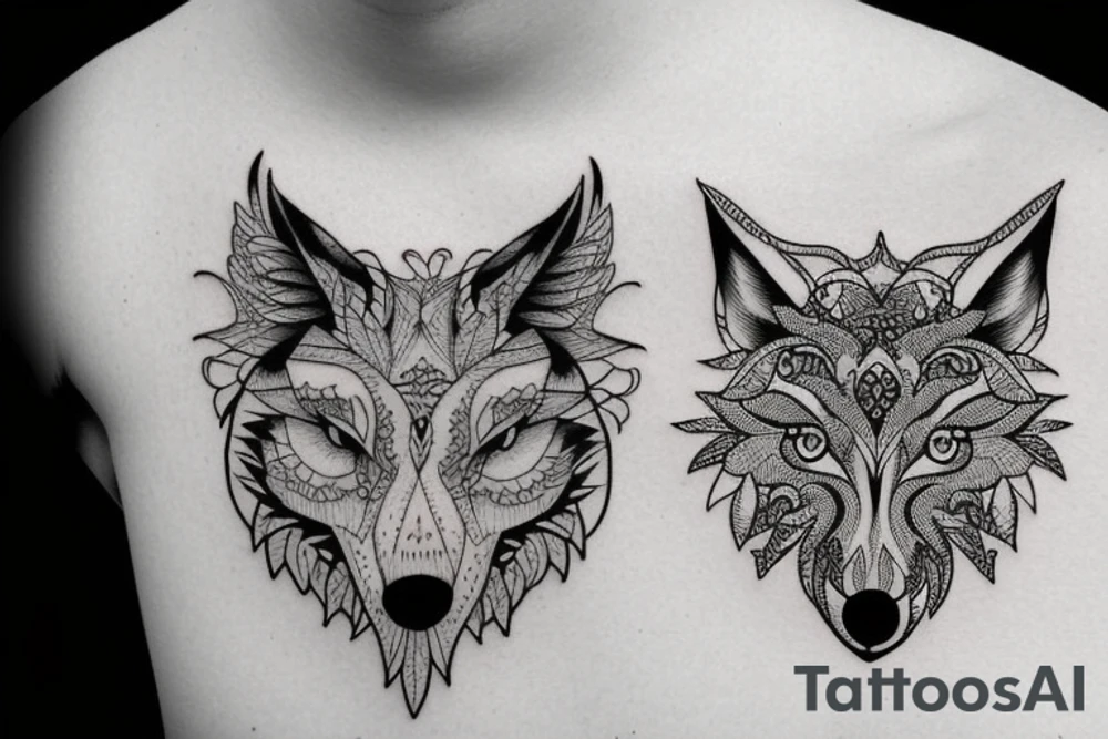 A wolf with an owl tattoo idea