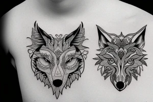 A wolf with an owl tattoo idea
