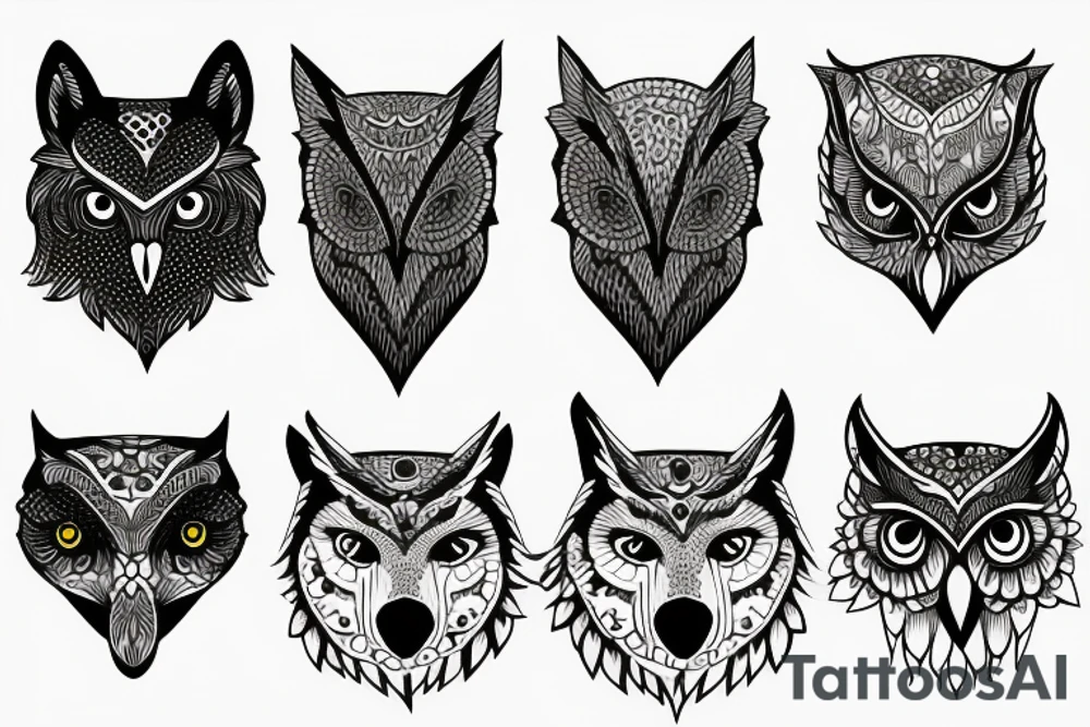 wolf with owl tattoo idea