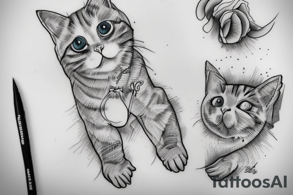 Beautiful ginger cat sit on bed tattoo idea