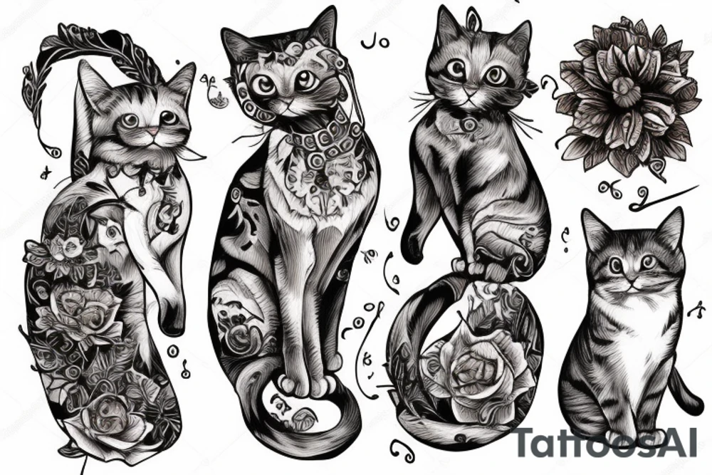 Beautiful ginger cat sit on bed tattoo idea