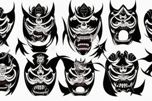 ritual mask oni with big eyes and
with big fangs tattoo idea