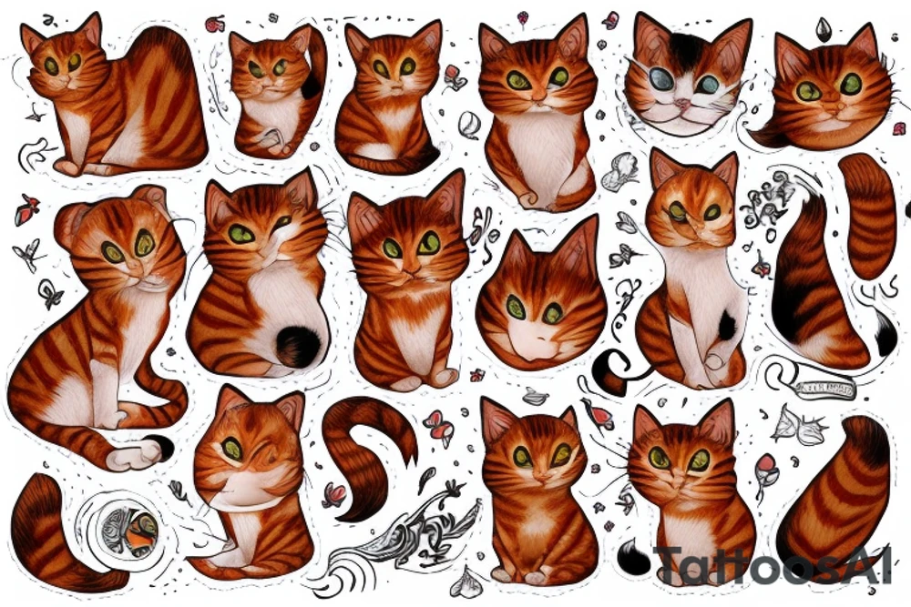 Beautiful ginger cat sit on bed tattoo idea