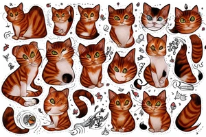 Beautiful ginger cat sit on bed tattoo idea