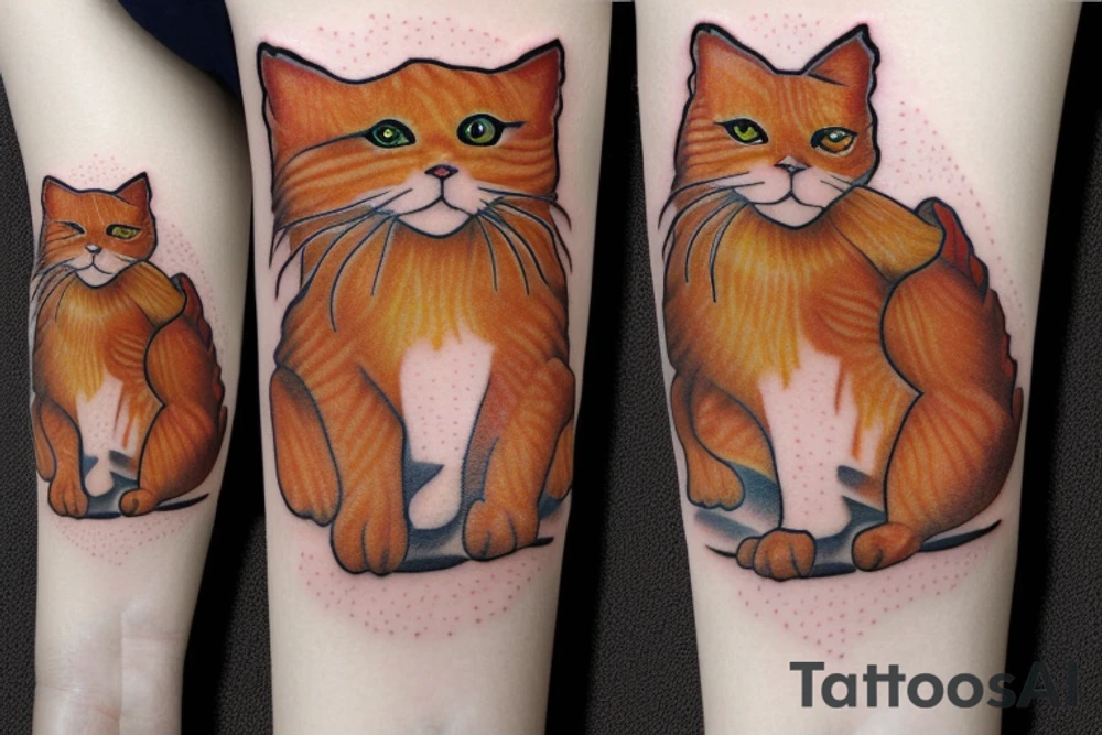 Beautiful ginger cat sit on bed tattoo idea