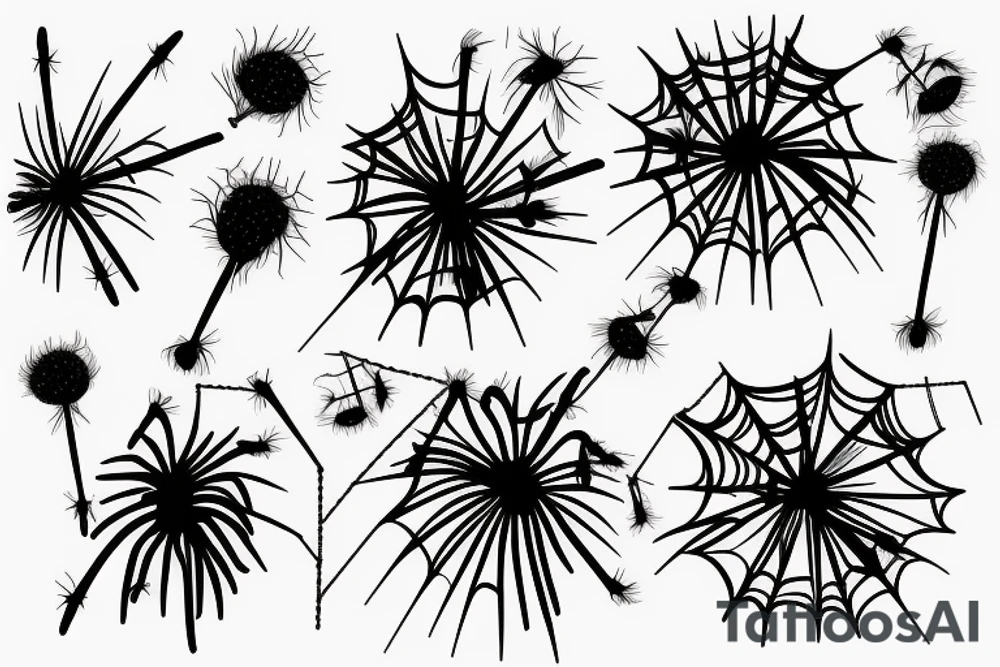 a spider on a swing blows away a dandelion tattoo idea