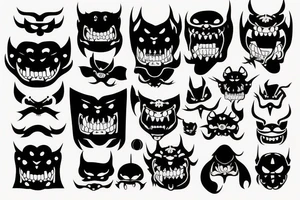 ritual japan mask with big eyes and
with big fangs tattoo idea