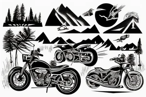 motorbike trip, sunset in the mountains tattoo idea
