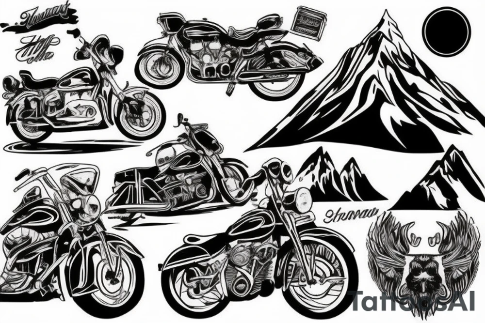 motorbike trip, sunset in the mountains tattoo idea
