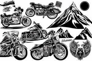motorbike trip, sunset in the mountains tattoo idea