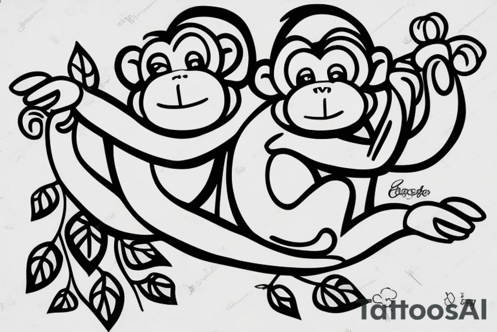 funny monkey on a tree tattoo idea