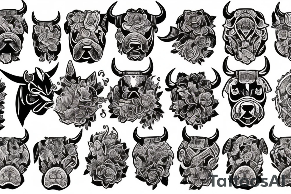 bull terier dog in front side neotraditional style tattoo idea