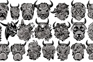 bull terier dog in front side neotraditional style tattoo idea