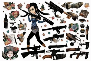 Girl with gun on the battelfield tattoo idea