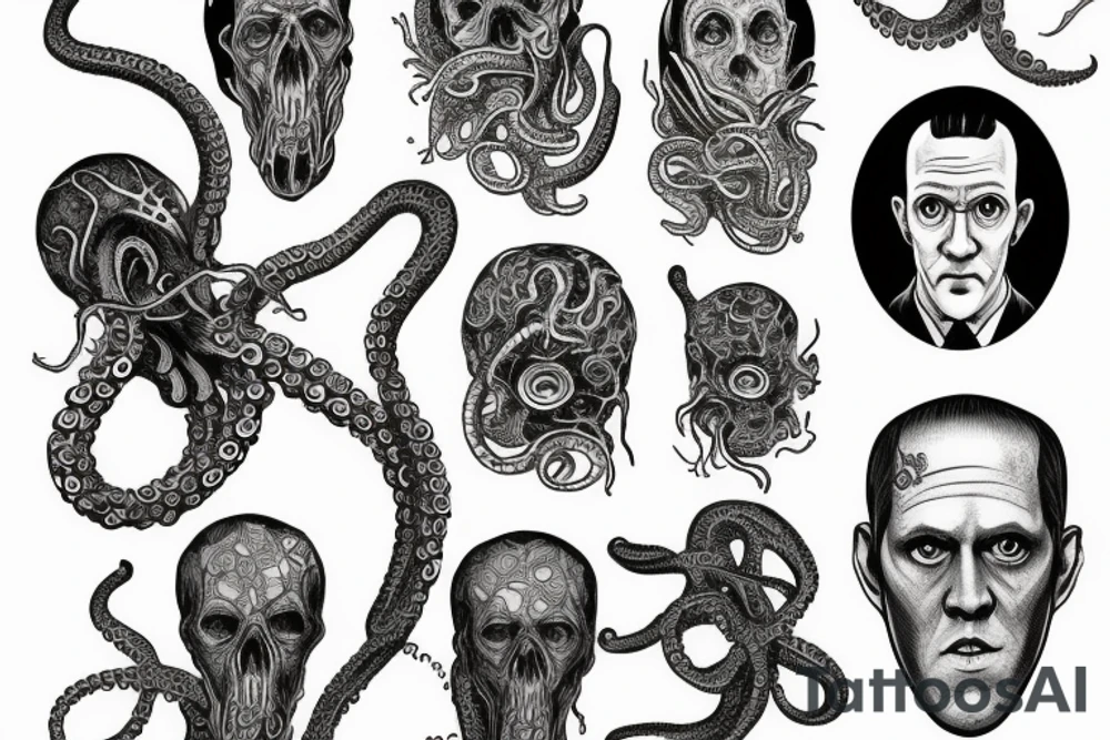 Howard Lovecraft portrait with a tentacles around tattoo idea