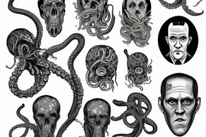 Howard Lovecraft portrait with a tentacles around tattoo idea