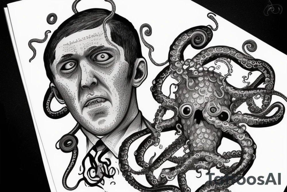 Howard Lovecraft portrait with a tentacles around head tattoo idea