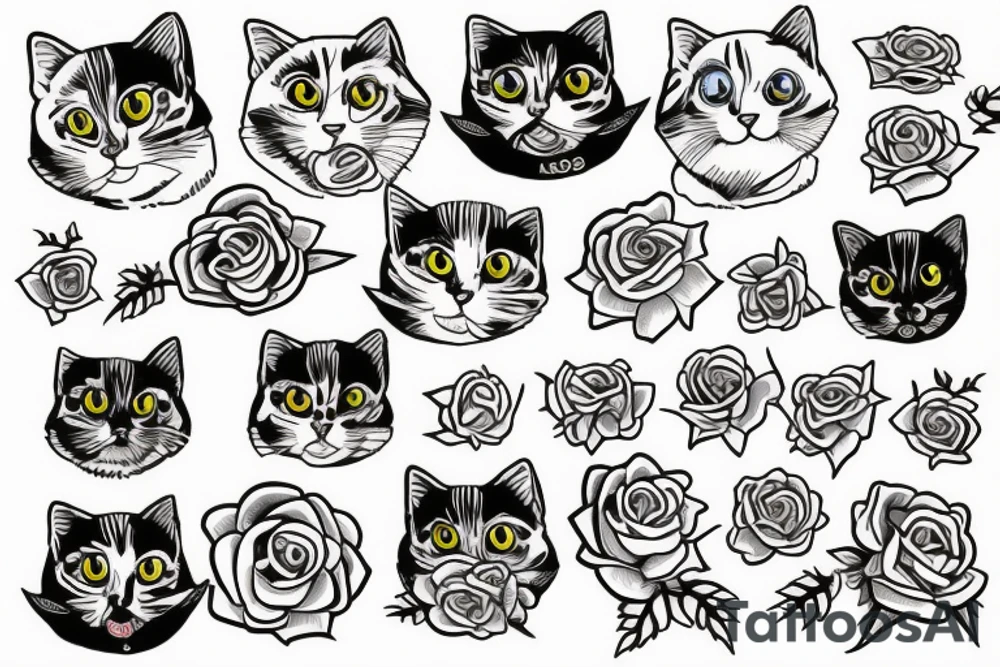 Amber cat with white rose tattoo idea
