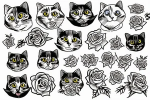 Amber cat with white rose tattoo idea