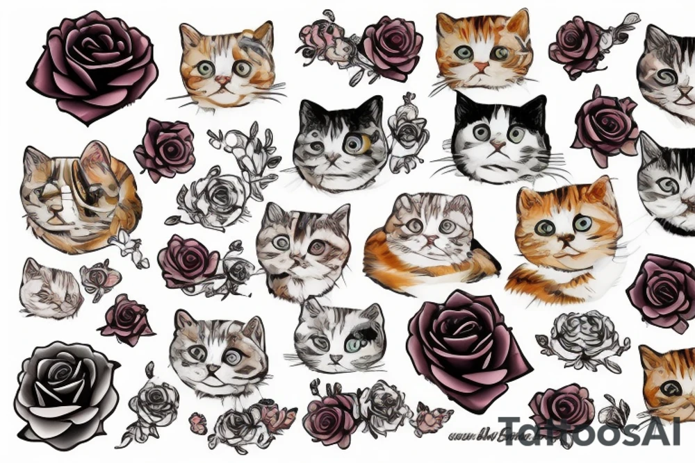 Amber cat with white rose tattoo idea