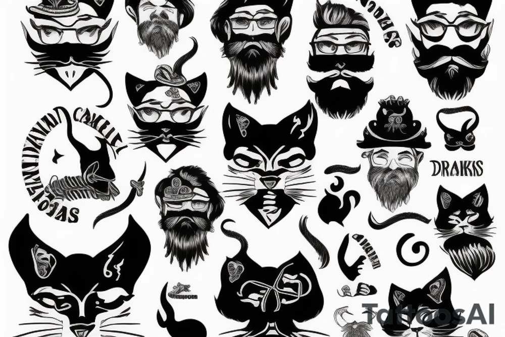 Drakkar with sailors cats with beards tattoo idea