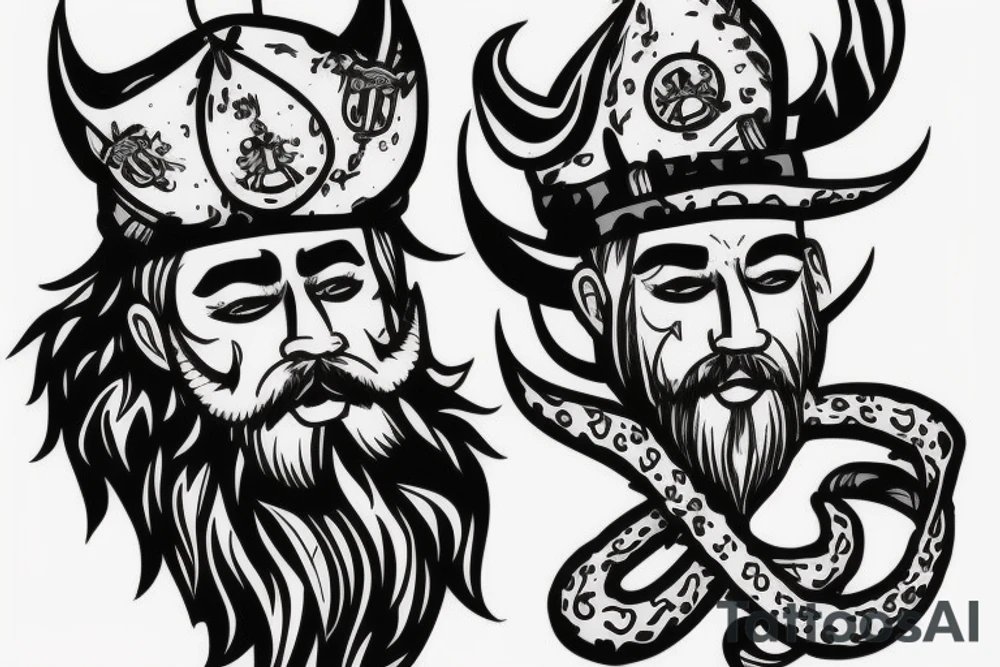 Drakkar with sailors cats with beards tattoo idea