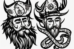 Drakkar with sailors cats with beards tattoo idea