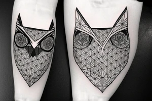 Geometric owl with flower of life chain link tattoo idea
