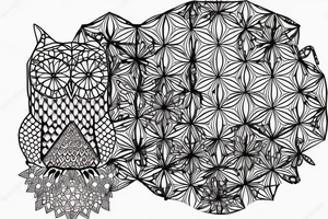 Geometric owl with flower of life chain link tattoo idea