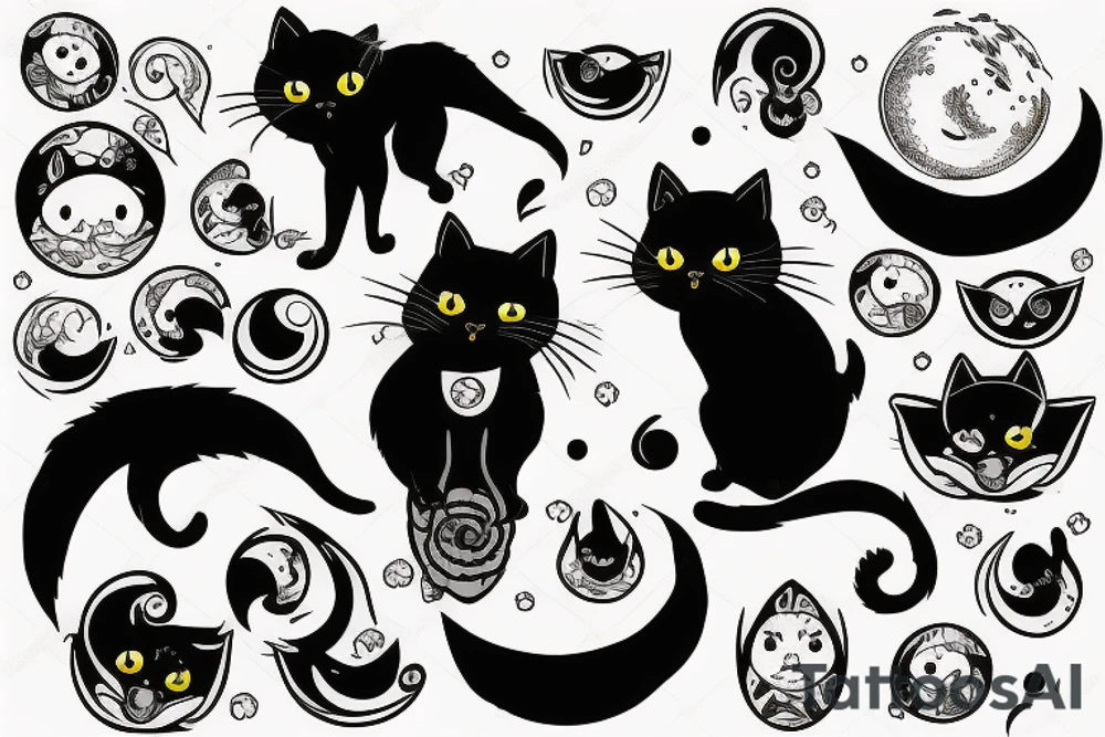 Black cat with the moon in paws tattoo idea