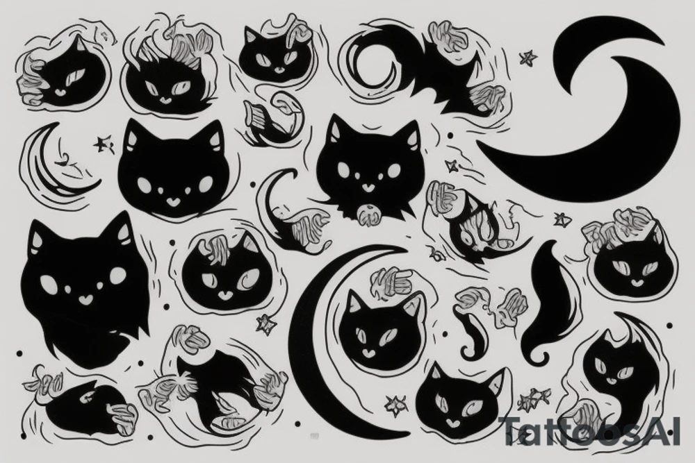 Black cat with the moon in paws tattoo idea