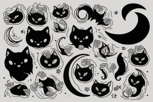 Black cat with the moon in paws tattoo idea
