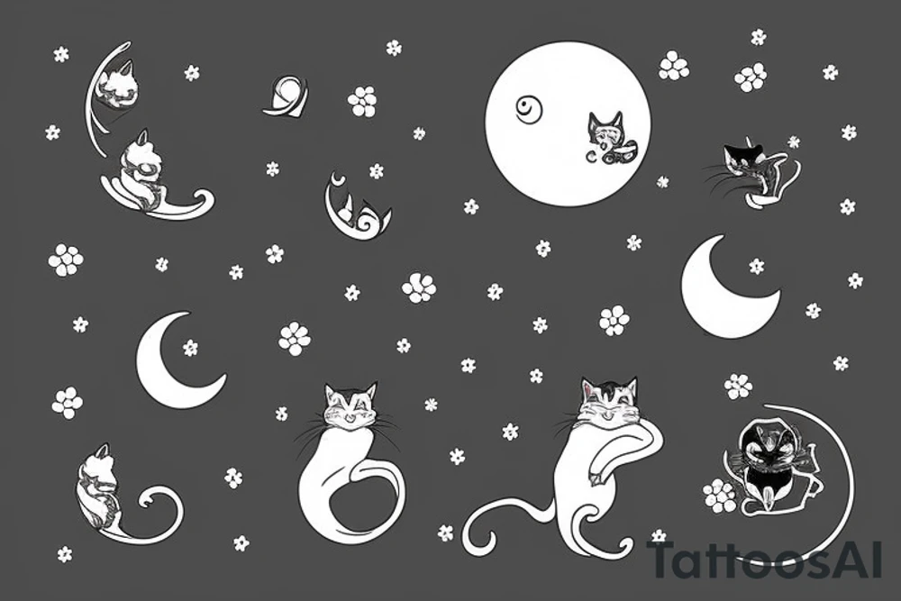 Black cat with the moon in paws tattoo idea