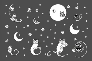 Black cat with the moon in paws tattoo idea