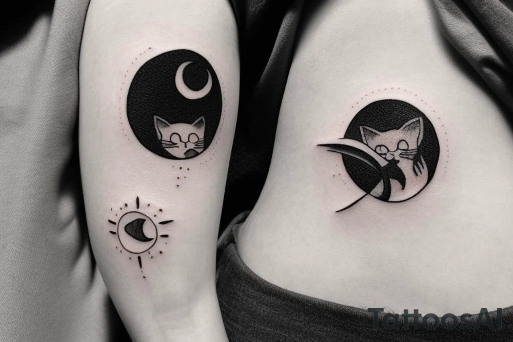 Black cat with the moon in paws tattoo idea