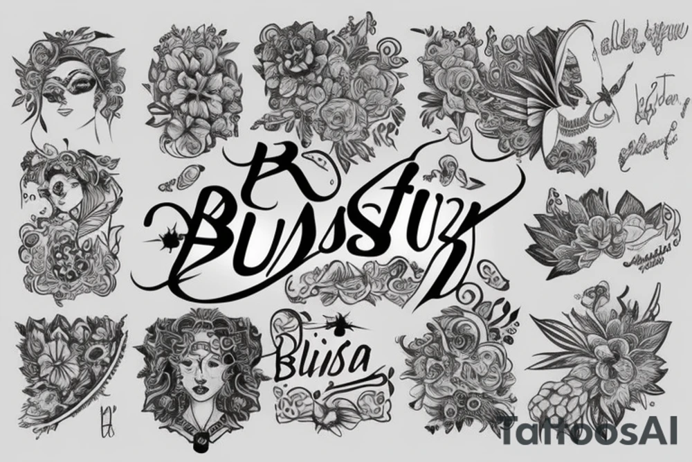 artistic writing of the name "Büşra" tattoo idea
