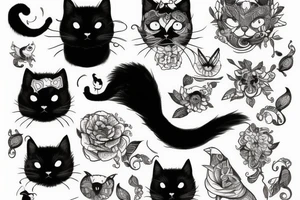 Black cat with little bird tattoo idea