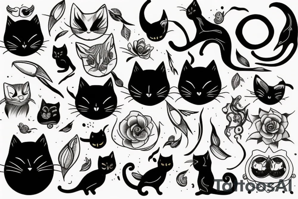 Black cat with little bird tattoo idea