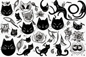 Black cat with little bird tattoo idea