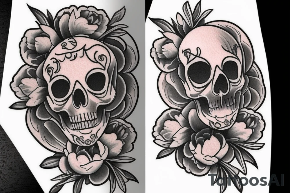 Skull peony tattoo idea