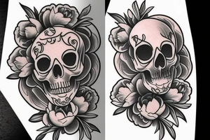 Skull peony tattoo idea