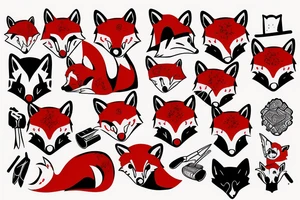 Trashpolka fox red black tattoo idea