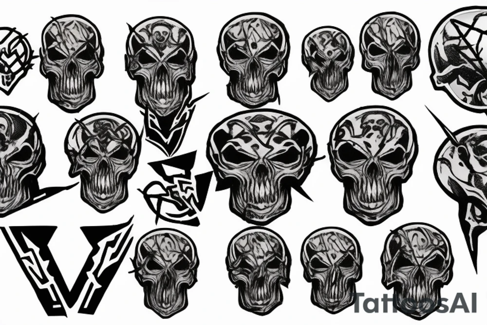 Doom slayer sigil, in center of crashed skull tattoo idea