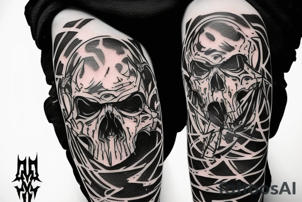 Doom slayer sigil, in center of crashed skull tattoo idea
