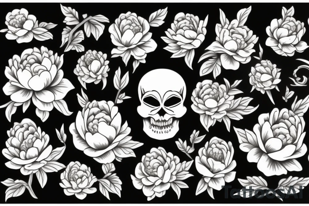 Skull peony tattoo idea